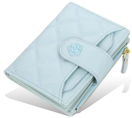 SUNAVY Portemonnaie Damen Klein Leder mit Viele Fächer, Geldbörse mit Münzfach, Geldbeutel mit 19 Kartenfäche (Blau)