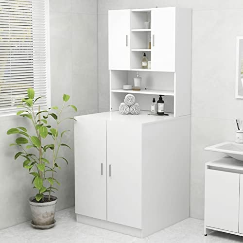 Homgoday Casa Mueble para lavadora blanco 70,5 x 25,5 x 90 cm, armario para lavadora, mueble de baño ahorra espacio, estantería de baño