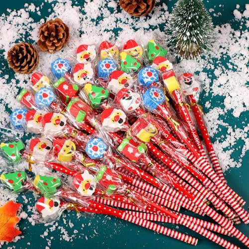 Ezydka Bleistift Weihnachten 30 Stück HB Bleistifte Weihnachten mit Radiergummi, Kinder Weihnachten Bleistifte, Weihnachtsbleistifte für Weihnachts Mitgebsel Kinder, Weihnachtsmitbringsel