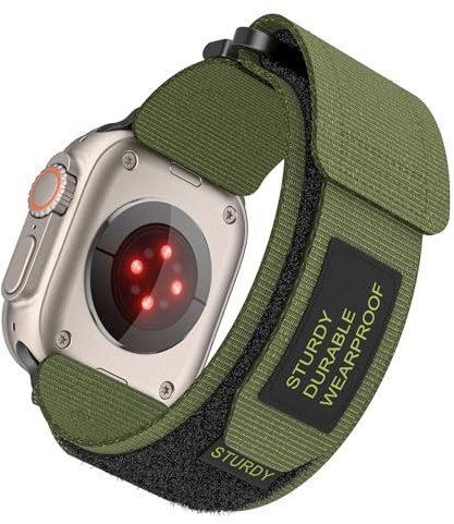 SumRioo Nylon Cinturino Compatibile con Apple Watch 49mm 46mm 45mm 44mm 42mm, Cinturino Ricambio Sportivo in Velcro per iWatch Ultra Ultra2 Series 10 9 8 7 6 5 4 3 2 1 SE SE2, Verde
