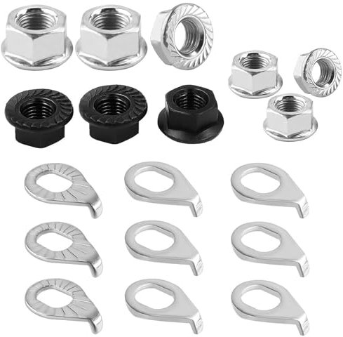 JCUGSBS 18 Pcs Dado Asse Ruota Dado e Mozzo Bicicletta Kit Rondella di Sicurezza Parti Della Bici In Acciaio Al Carbonio M8/M9.5/M10 Dado Mozzo Dado Flangiato Asse Dadi per Asse Ruota Anteriore e