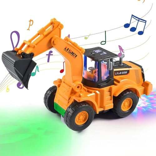 Funmo Jouet de Voiture Pelle pour Enfants,Pelle Jouet,Camion de Construction,Véhicules de Chantier,Pelleteuse Enfant,avec Lumières et Musique Multiple pour Enfants 3 4 5 6 7 Ans(Pelleteuse)