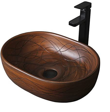 UHJKLA Fregadero bajo encimera Fregaderos de Recipiente para baño Fregaderos de Recipiente de Lavabo artístico Fregadero de encimera de cerámica Ovalado para Uso Interior y exte