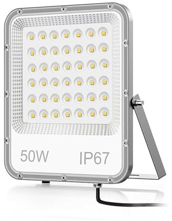 JINABLOSSY Proyector LED exterior 50 W, 6500 K Foco led exterior blanco frío 5000 LM Proyector led IP67 Impermeable uminar exterior para patio, garaje, jardín, terraza, fábrica