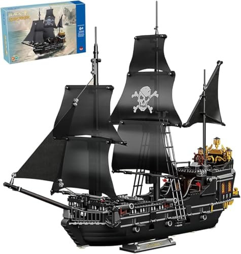 KeKeDuo Black Pearl Pirate Ship Model Building Block Set, 1424Pcs DIY Mirco Bricks Black Sorcerer Ship Model Building Kit Sailboat Construction Toy Gifts for Adults and Teenager