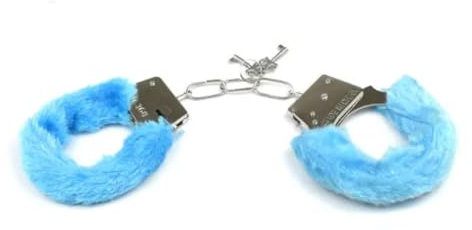 Manette di Metallo con Chiavi - Manette Finte Pelose Giocattolo - Colore Rosso, Nero, Rosa (Azzurro)