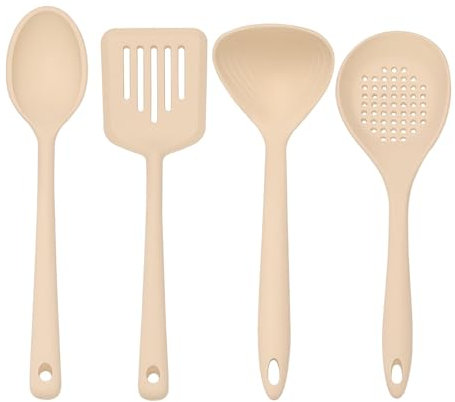 Innoteck Essentials 4-Piece Silicone Kitchen Utensils Set - Turner, Skimmer, Ladle & Spoon for Cooking, Frying, Stirring | Non-Stick, Heat Resistant & Dishwasher Safe