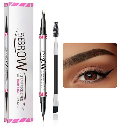 Weixinbuy Microblading Eyebrow Pen Long-lasting, 4D Waterproof Eyebrow Pencil 2-in-1, Liquid Eye Brow Pencil Dual-Ended with Micro-Fork-Tip and Precise Brush-Tip (Black Brown Eyebrow Pencil)