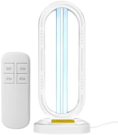 Qawner 38W Lampe de Désinfection, UVC Germicidal, Lampe Germicide Mobile pour La Maison, Télécommande,Minuterie, Lampe de Stérilisation Portable, pour Salon, Toilettes,Bureau, Hôtel (Blanc)