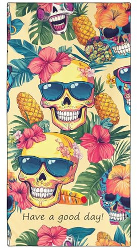 YISUMEI Mikrofaser Strandtuch Bedruckt mit Tropische Totenköpfe, Weich Leicht Sandfest Schnelltrocknendes Handtuch, Übergröße XXL 180 x 90 cm