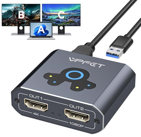 VEDINDUST HDMI Splitter Extend 4K@60Hz zu Dual HDMI Adapter Support Mirror oder Extend kompatibel mit Windows XP/7/8/10/11 und macOS geeignet für Monitore Fernseher Projektoren