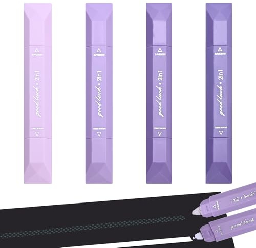 Temiary 4 Pcs 2 in 1 White Correction Tape and Double Sided Roller Set, Aesthetic Smooth Pull Out Tapes with Adhesive Glue Tape Roller Runner for School Office Supplies (Purple)