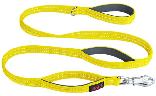 Halti BRIG Safety Dog Lead | Neon Yellow, 1.5m Length | Colour Coded Dog Lead with Ultra-Strong Clip | Reflective Stitching | Neoprene Padded Handles | Designed for Large Dogs
