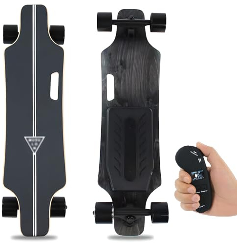 Longboard Eléctrico con Mando a Distancia y Pantalla Inteligentes, Velocidad Máxima 25km/h y Autonomía 15km, Ajuste de 4 Velocidades para Adultos, Tabla de Estilo Skate Eléctrico(8Km,Smart Remote)