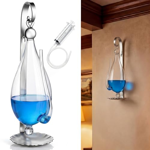 ElectricWise Weather Glass Barometer with Metal Bracket, Storm Glass Wall Mount Liquid Barometer for Visual Atmospheric Pressure Display, Classic Indoor Home Decor, Gift for Weather Lovers(Silver)