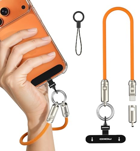 MoKo Dragonne Téléphone 2-en-1 avec Câble USB-C PD 240W | Cordon téléphone portable de 36 cm pour charge USB-C et transfert de données jusqu’à 480 Mbps.
