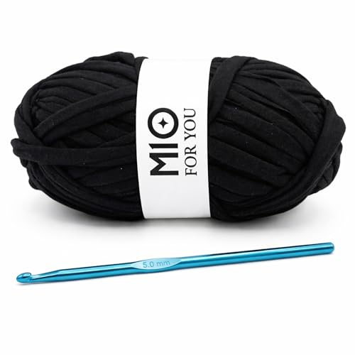 Fettuccia per Borse a Uncinetto 100g (32m) con Uncinetto 5 mm Incluso | Filato per uncinetto morbido ed elastico effetto lycra,cordoncino resistente per borse fai da te,creazioni e decorazioni DIY