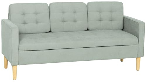 HOMCOM 3 Seater Storage Sofa with Hidden Under Seat Storage Light Grey | Fabric Couch, Thick Cushions, Compact Space Saving Settee, Rubberwood Legs, Living Room, Apartment