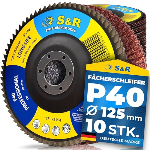 S&R Fächerschleifscheiben 125, Schruppscheiben 125-Metall, Schleifscheiben 125mm, Fächerscheiben 125 mm, Fächerscheiben 125-Holz, Lamellenscheibe | P40 | zum Entrosten und abtragen von Farbe & Lack