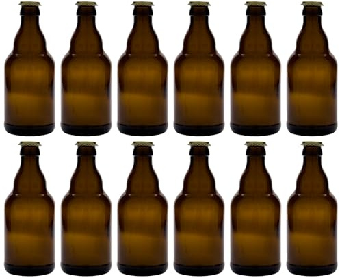 Flaskland 330 ml ölflaska brun sten av glas i en uppsättning om 12 med matchande kronkorkar för öl hantverk öl lemonad sirap