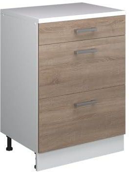 Vicco Erweiterungskommode Rion, Sonoma/Weiß, 60 x 46 cm ohne Schräge mit 3 Schubladen, kombinierbar mit Rion Dachschrägenschränken und Schrankmodulen