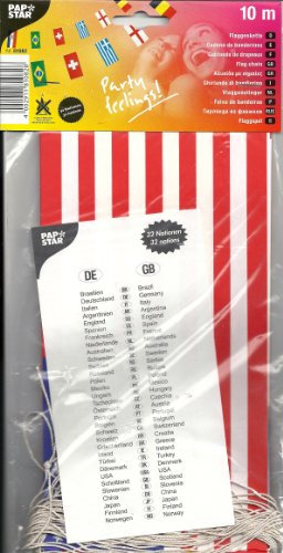 Papstar 81082, 1 Flaggenkette, Girlande, Papier, 10 m, 32 Nationen, schwer entflammbar