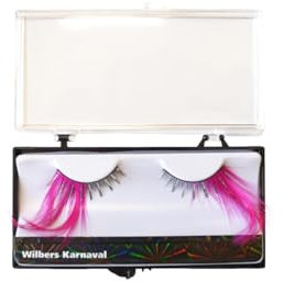 Künstliche Wimpern schwarz/weiß mit lange Feder Neon/Pink
