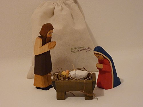 Heilige Familie Set Maria, Josef Kind blond 2tlg von Lotte Sievers-Hahn Krippenfigur mit Baumwollbeutel