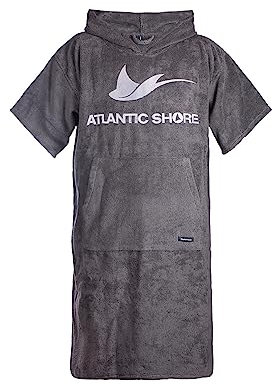 ATLANTIC SHORE | Surf Poncho | Badeponcho mit Kapuze aus 100% Baumwolle | Unisex | Basic für Erwachsene in Grey | Long (ab 175 cm)