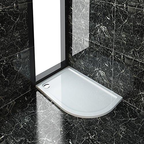 ELEGANT 1200 x 800 x 40 mm Quadrant Stone Tray Right for Shower Enclosure Cubicle + Waste Trap