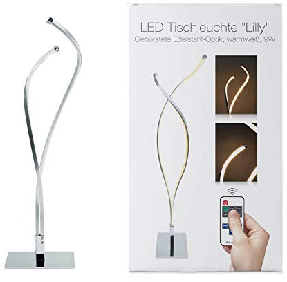 LED Universum LED Tischlampe Lilly: aus Aluminium in Hochglanz-Chrom-Optik und opalem Kunststoff, 9W, warmweiß (3000K), 47 x 12 x 12 cm, Funkset mit Steuerung und Controller