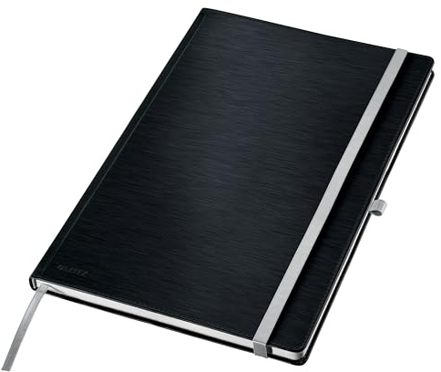 Leitz Style A4 Notizbuch Liniert, Hardcover, 160 Seiten, 80 Blatt, FSC-zertifiziertes 100 g/m² Papier, Verschluss & Lesezeichen, für Büro & Home Office, Schwarz, 44751094
