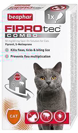 Beaphar - FIPROtec® COMBO for Cats – 1 pipettes - Kills Fleas, Flea Eggs, Flea Larvae & Ticks - Stops Fleas Multiplying on Pet and in Home - Vet Strength Cat Flea Treatment