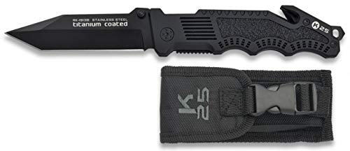K25 Taschenmesser mit Klingenhülle 8,2 cm für Jagd, Angeln, Camping, Outdoor, Survival und Bushcraft K25 19138 + Flaschenhalter als Geschenk