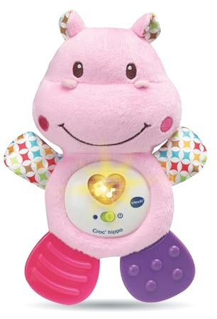 VTech - Croc' Hippo Rose, Peluche Bébé Interactive et Apaisante, Éveil Musical, Jouet de Dentition, Cadeau de Naissance - Contenu en Français