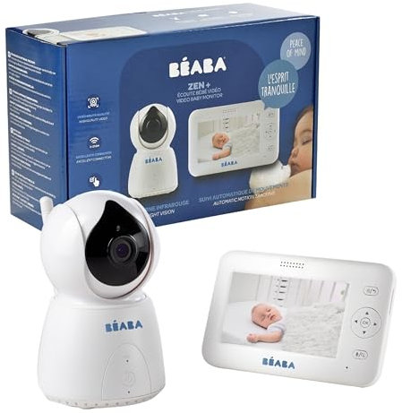 BÉABA, Babyphone mit kamera, Video-Babyphone Zen +, HD-Kamera, Walkie-Talkie, Babyphone mit großer Reichweite für Babys und Kleinkinder, Integriertes Thermometer, Alarm- und Timerfunktion, Weiß