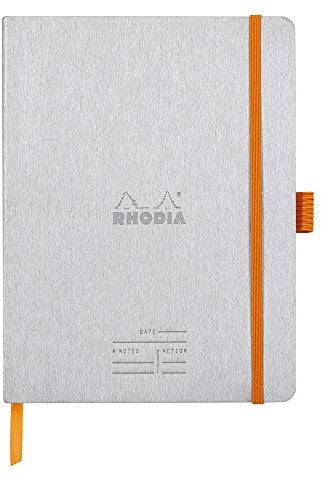 RHODIA 117781C - Soft Notebook Meeting Silver - A5+ - Pre-Printed Date/Notes/Action|160 Detachable Pages - Clairefontaine Paper 90g|Marque-Page, Pencil Holder - Imitation Leather Cover - Rhodiarama