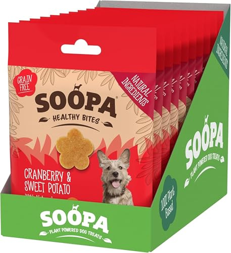 Soopa Cranberry & Sweet Potato Healthy Bites Dog Training Treats, 10 x 50 g | 10-Pack, Human-Grade, Grain-Free, Natural Dog Treats for Small Dogs, Medium, Large, Puppy, Low Calorie, Superfood, Vegan