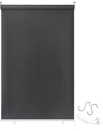 AUFUN Außenrollo Balkon Outdoor Rollo Wetterfest 140 x 240 cm Anthrazit | Outdoorrollo Sonnenschutz Balkonrollo UV Schutz, Reflektierende Thermofunktion für Fenster & Türen