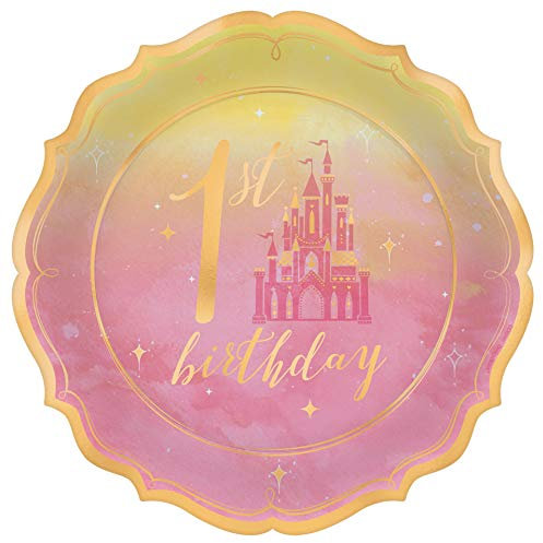 Assiettes de fête en forme de princesses Disney, « 1er anniversaire » de 17,8 cm, 8 carats.