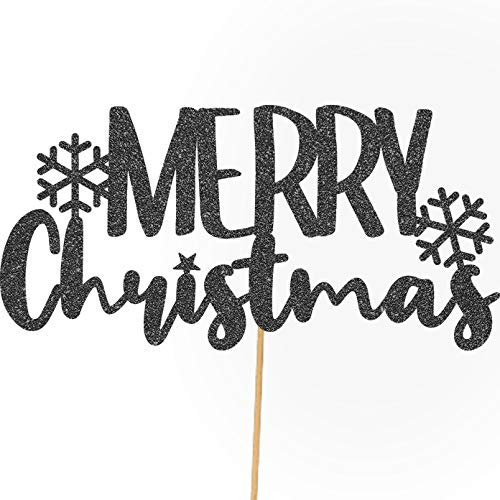 Cakeshop Christmas Glitter Cake Topper, Merry Christmas Cake Topper Decoration, Xmas Cake Topper - Double Sided 400gsm Glitter Card, Choice 14 of Colours and Loads of Styles (Black)