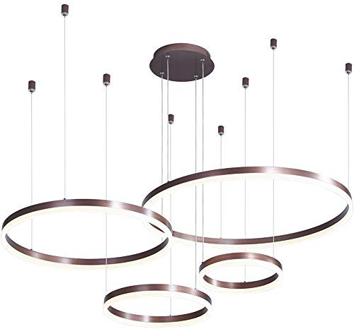 HONY-LIGHT LED Dimmbar Hängeleuchte Braun Rund 4-Ring Pendelleuchte Modern Aluminium Acryl Hängelampe Innen Höhenverstellbar Pendellampe Galerie Wendeltreppe Esszimmer,30+40+60+80cm,mit Fernbedienung