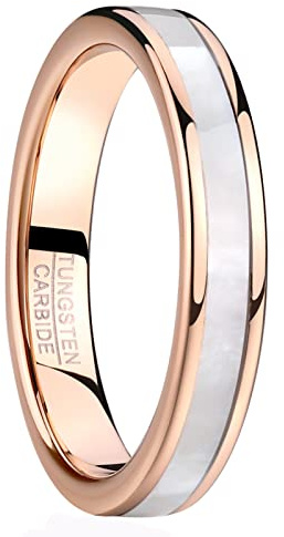 Vakki Women's 4mm Mother of Pearl Shell Wedding Band Rose Gold-Plated Engagement Ring Size 6.5