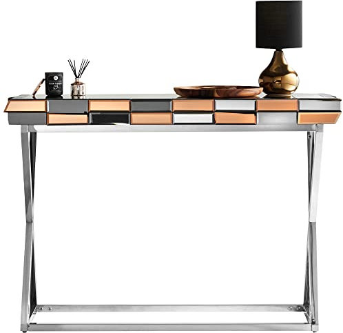 CARME Knightsbridge Collection – Table console 3D en verre avec pieds croisés pour chambre à coucher, salon, couloir