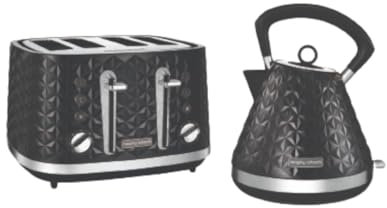 Morphy Richards Vector Pyramid Kettle 108131 Traditional Kettle Black + 4 Slice Toaster 248131 Black Four Slice Toaster Black Toaster