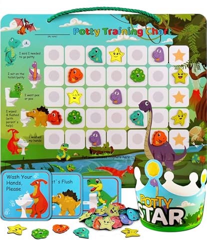 Töpfchentraining-Diagramm mit 35 wiederverwendbaren Magnetaufklebern Eine Dinosaurier Töpfchen-Diagramm zur Belohnung von Kleinkindern Motivierendes Toiletten (Dinosaurier)