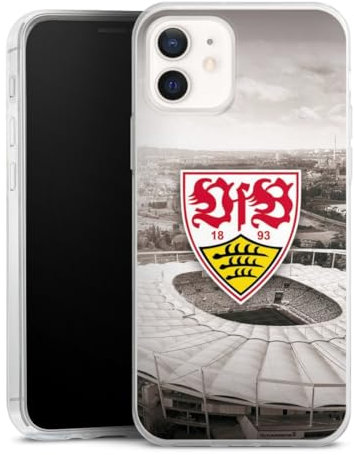 Slim Case extra dünn kompatibel mit Apple iPhone 12 Silikon Handyhülle transparent Hülle VfB Stuttgart Offizielles Lizenzprodukt Stadion