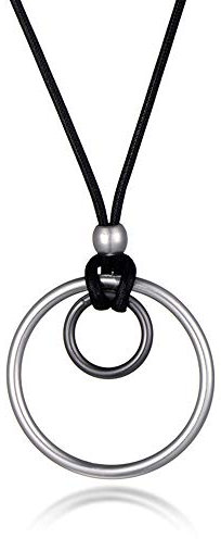 PengJin Collana con ciondolo rotondo da donna, in acciaio inox ipoallergenico a strati, catena in corda di pelle, per compleanno di ragazze, Acciaio inossidabile