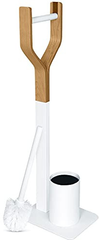 Libaro WC-Garnitur - TRIEST - Stand Toilettengarnitur - WC-Bürste in weiß - Papierrollenhalter aus Holz - Toilettenbürste - mit Kunststoffeinsatz