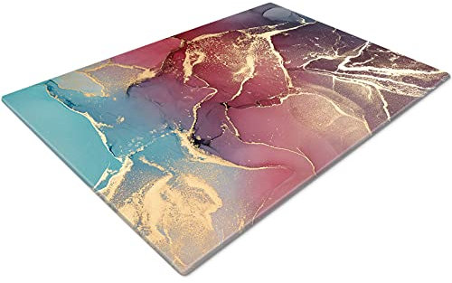 Glass Chopping Board 50 x 40 | Kitchen Worktop Protector | Multifunctional Cutting Board | Work Top Savers | Kitchen Accessories | Extra Large | Gold Teal Red